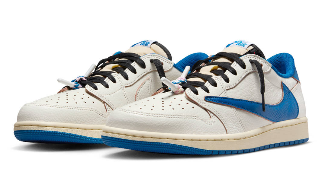 Travis Scott x fragment design x Air Jordan 1 Low OG White Blue Front