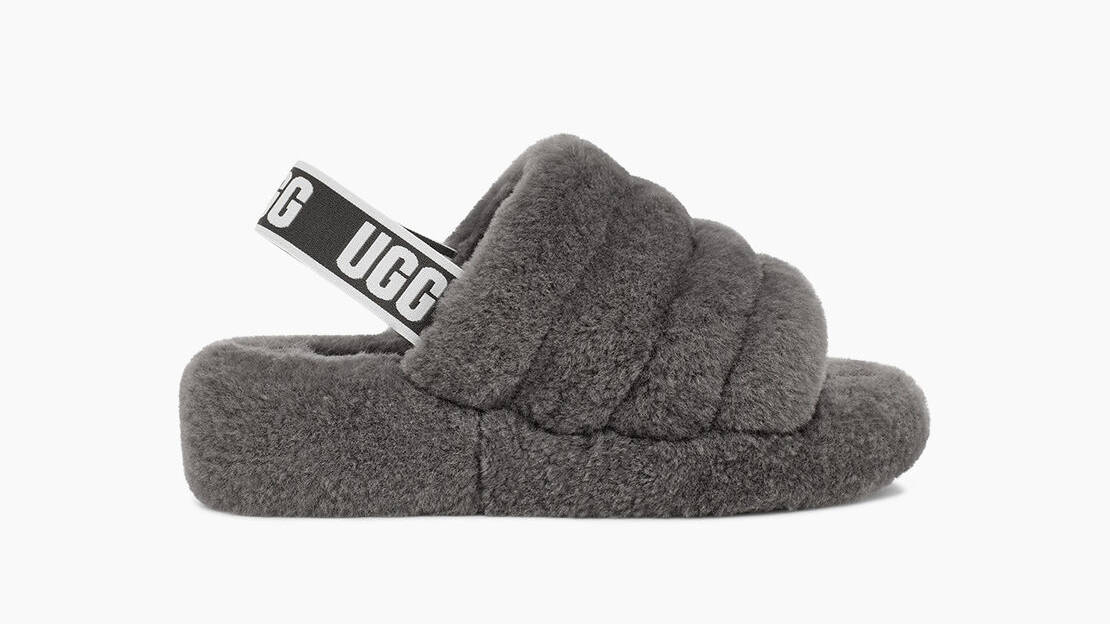 UGG Fluff Yeah Logo Slide Charcoal