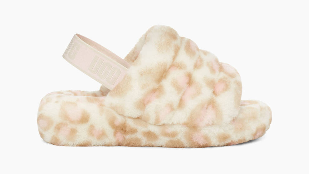 UGG Fluff Yeah Panther Print Slide White