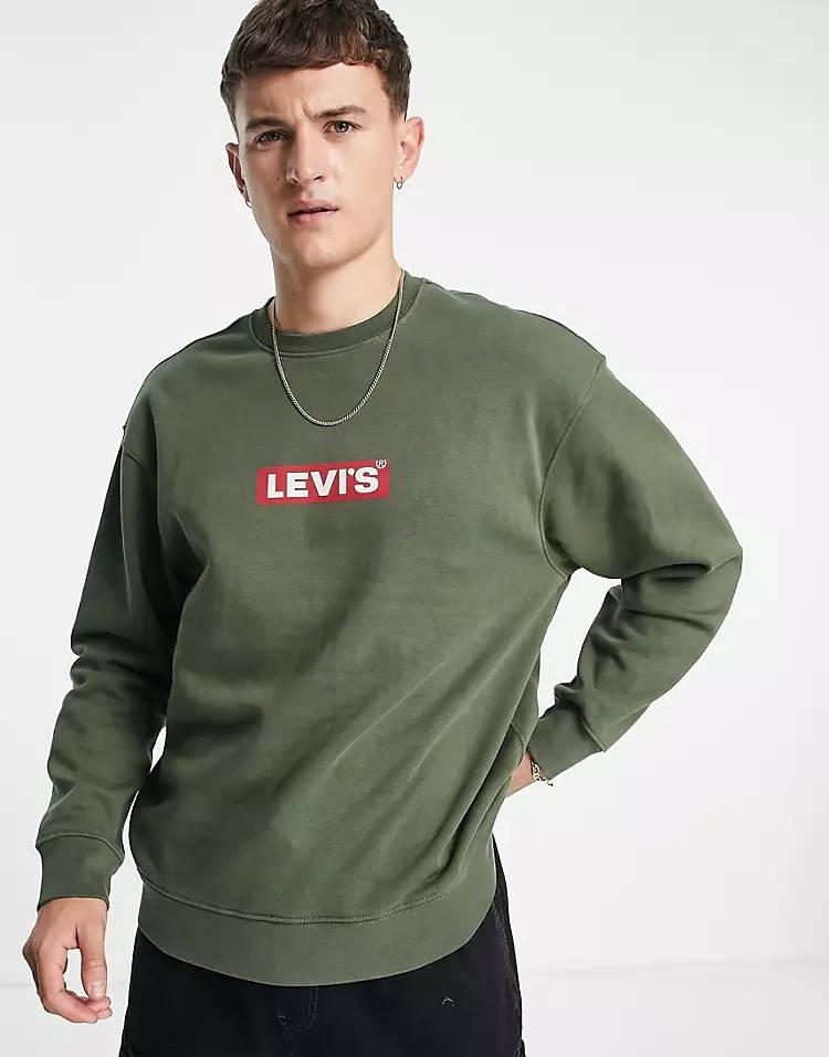 日本最大のブランド Sweatshirt Fit Relaxed Levi S メンズ トレーナー スウェット リーバイス In インポート 人気 新作 日本未入荷 緑 グリーン 並行輸入品 ブランド クレジットカードok イギリス Asos エイソス Logo Boxtab With Green パーカー