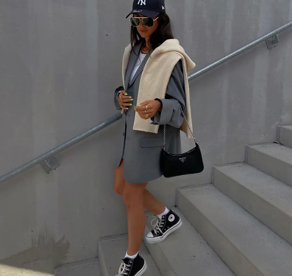 With my mini bag.  Converse sneakers outfit, Street style dress