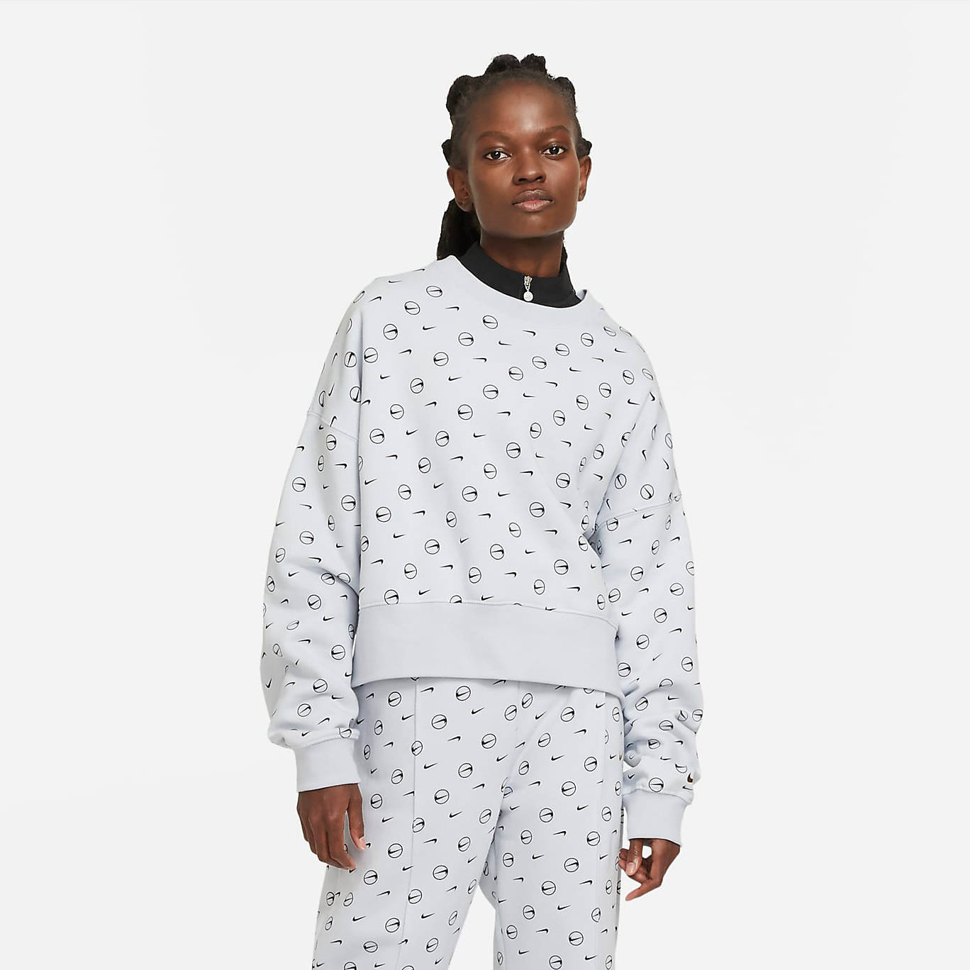 Nike Sportswear Women’s Fleece Printed Crew Sweatshirt Grey