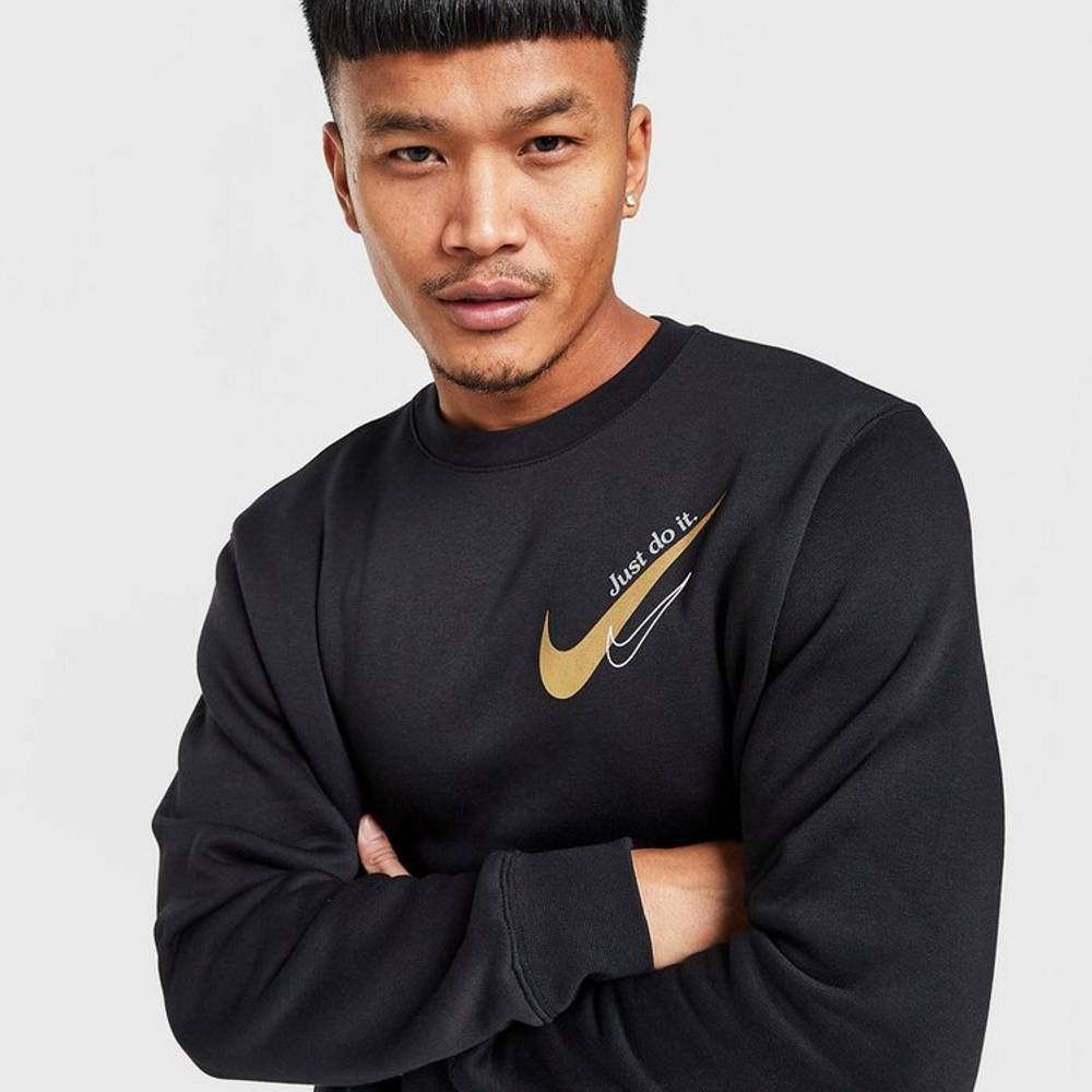 Nike Swoosh Fleece Crew Sweatshirt - Black | The Sole Supplier