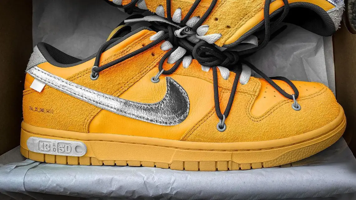 Get A Closer Look At The Off-White x Nike Dunk Low University Gold
