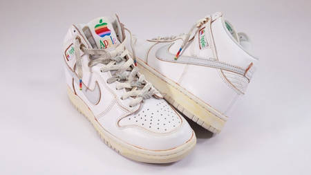 The TDFU x Foxtrot x Nike Dunk High Is Inspired by Apple's Vintage Employee Sneakers The TDFU x Foxtrot x Nike Dunk High Is Inspired by Apple's Vintage Employee Sneakers