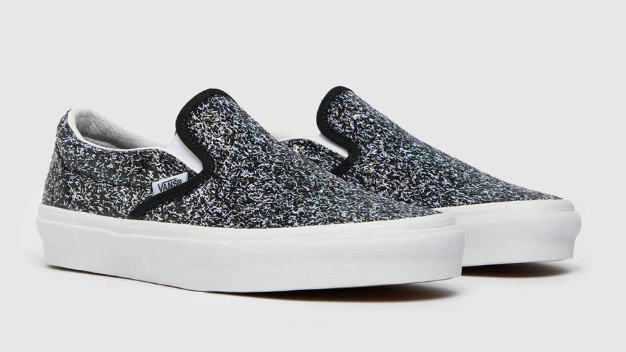 black glitter slip on vans