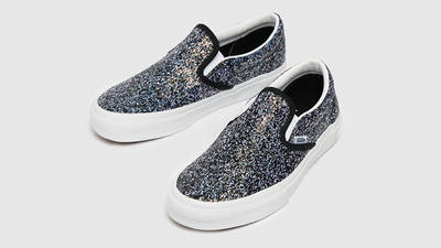 black sparkle slip on vans