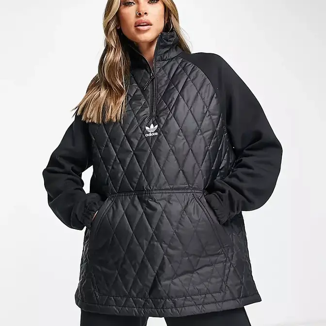 adidas originals half zip quilted boyfriend track top in black