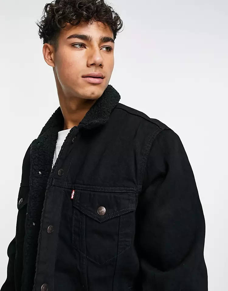 Levis black shop denim jacket sherpa