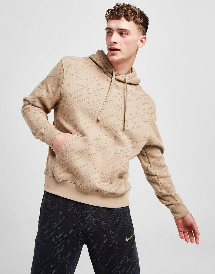 Nike all over swoosh print hoodie in black and gold