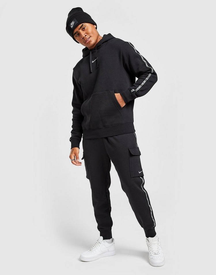 nike repeat pack logo taping polyknit hoodie in black