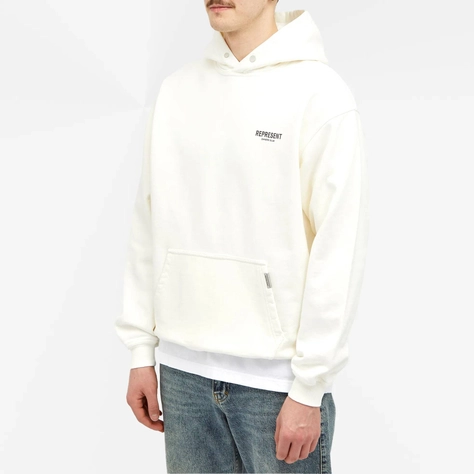 mens shark logo hoodie Flat White Front