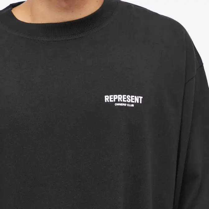 Represent Represent Owners Club Long Sleeve T-Shirt Black Front Closeup