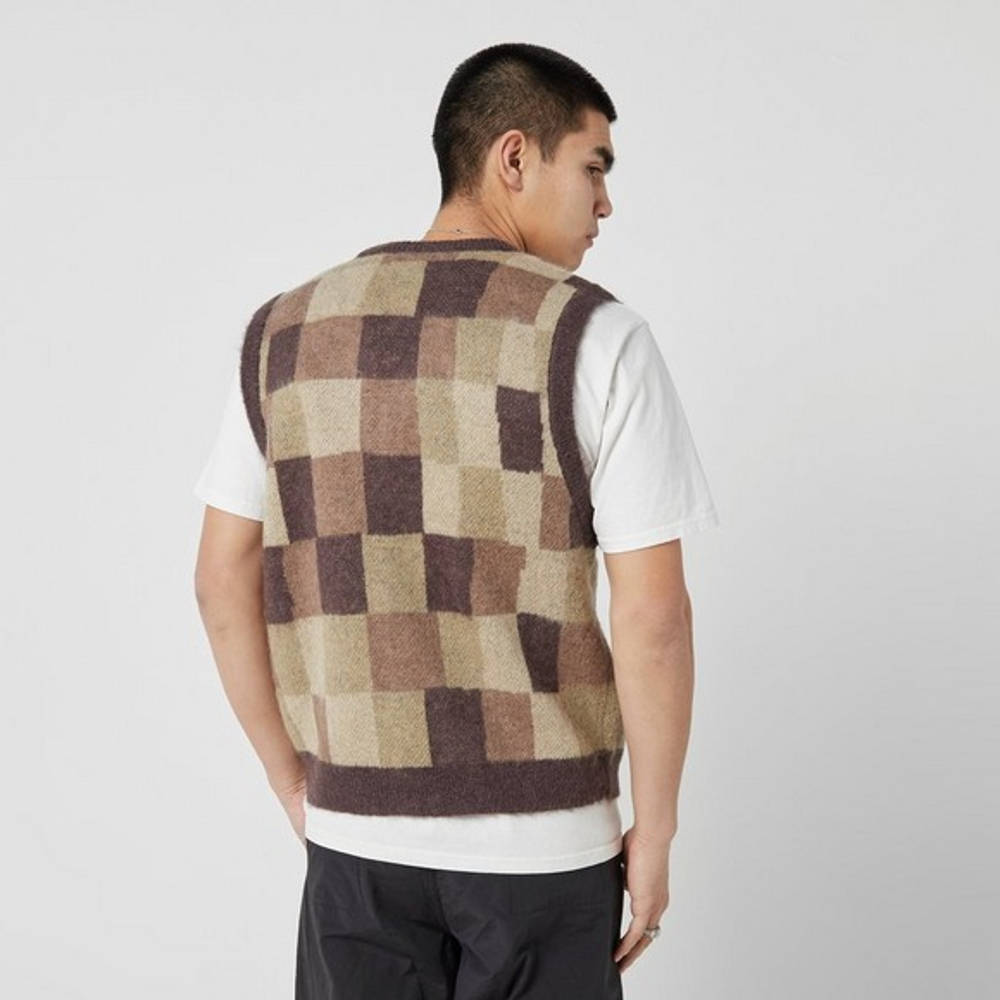 Stussy Wobbly Check Sweater Vest - Brown | The Sole Supplier
