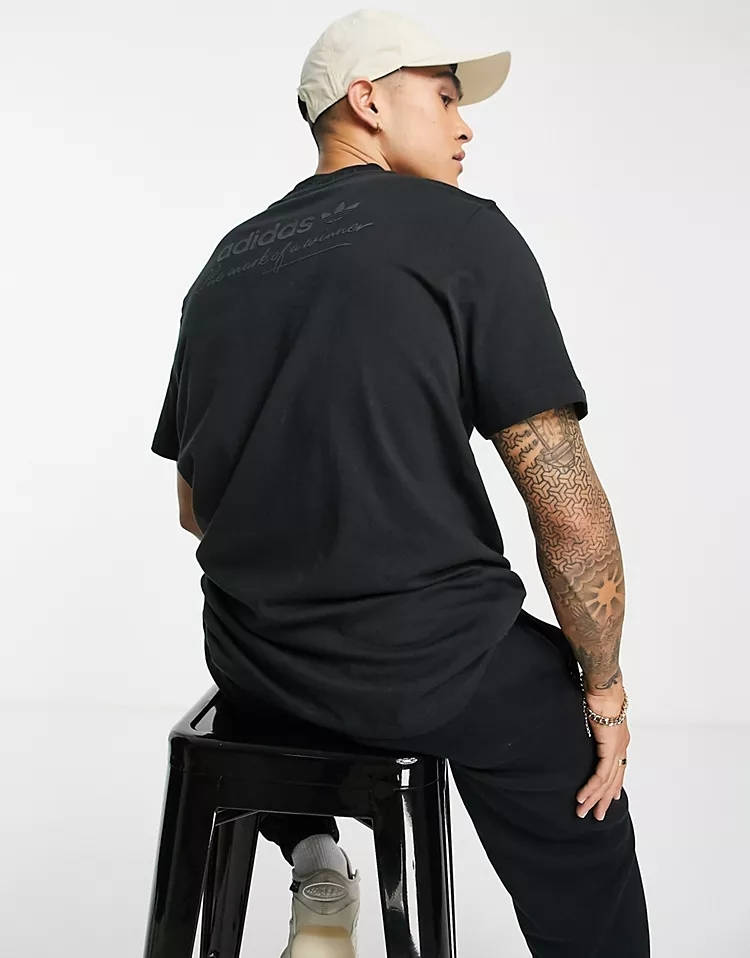 adidas Trefoil Linear Ribbed T-Shirt Black Back