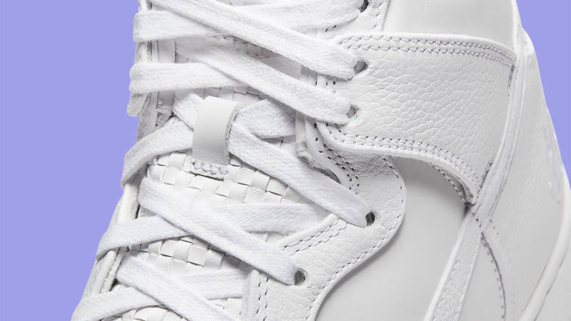 Nike Dunk High Woven Tongue Triple White Detail