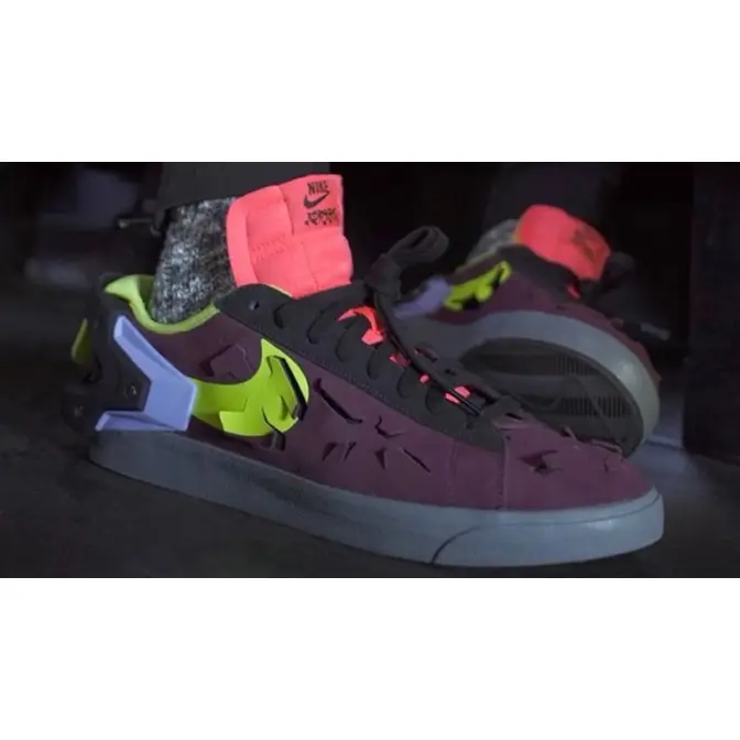 ACRONYM x Nike Blazer Low Night Maroon on foot