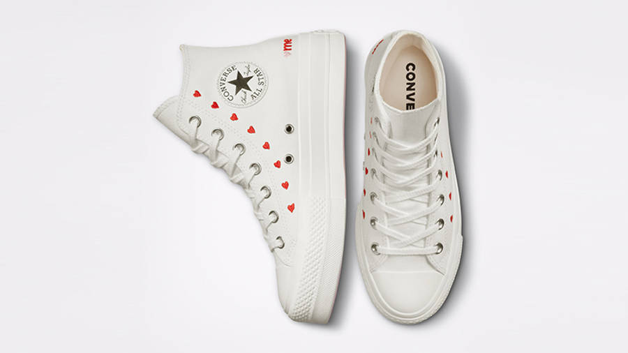 Chuck Taylor All Star Lift Platform Embroidered Hearts High Top In Vintage  White/University Red/Cherry Blossom Converse Canada 