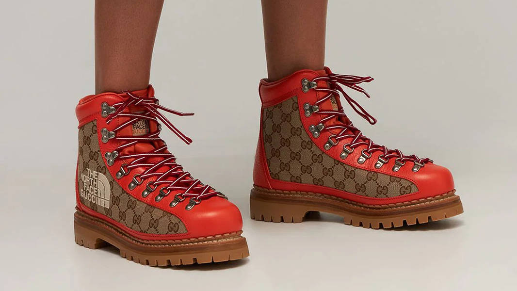 The North Face x Gucci Canvas Leather Boots Orange