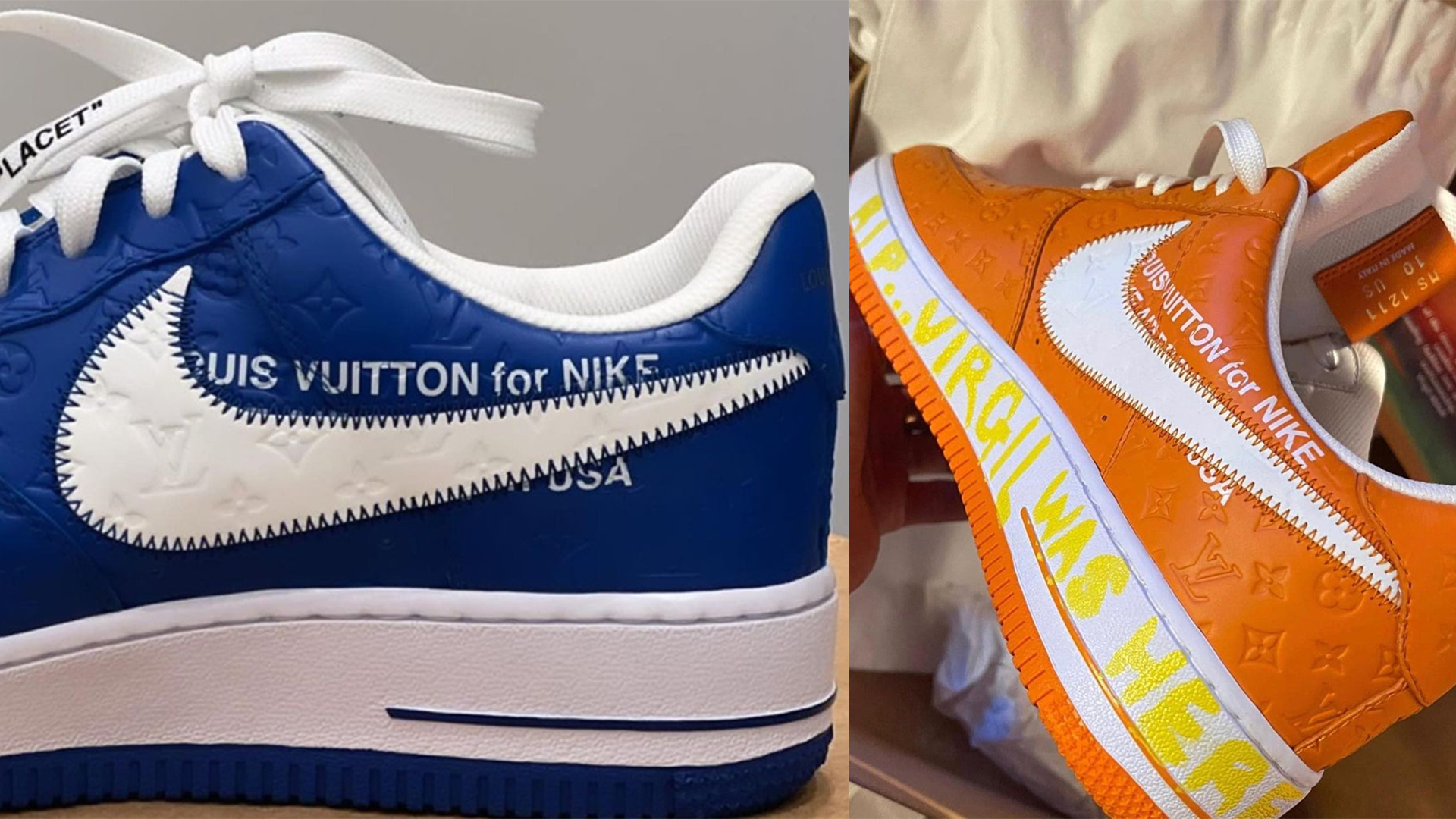 Here's a Closer Look at the Louis Vuitton x Off-White x Nike Air Force 1  Blue and Orange