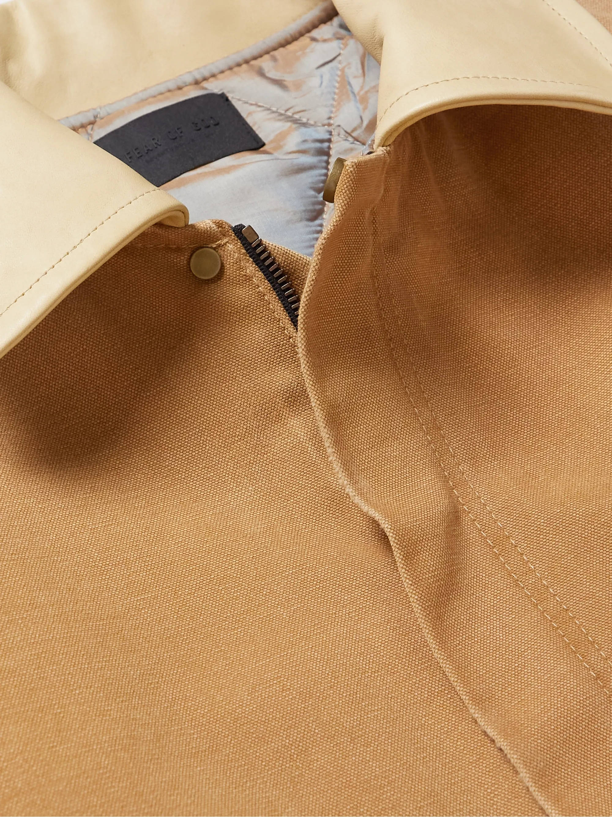 MR Porter x Fear of God Leather-Trimmed Distressed Canvas Jacket Rust Detail 2