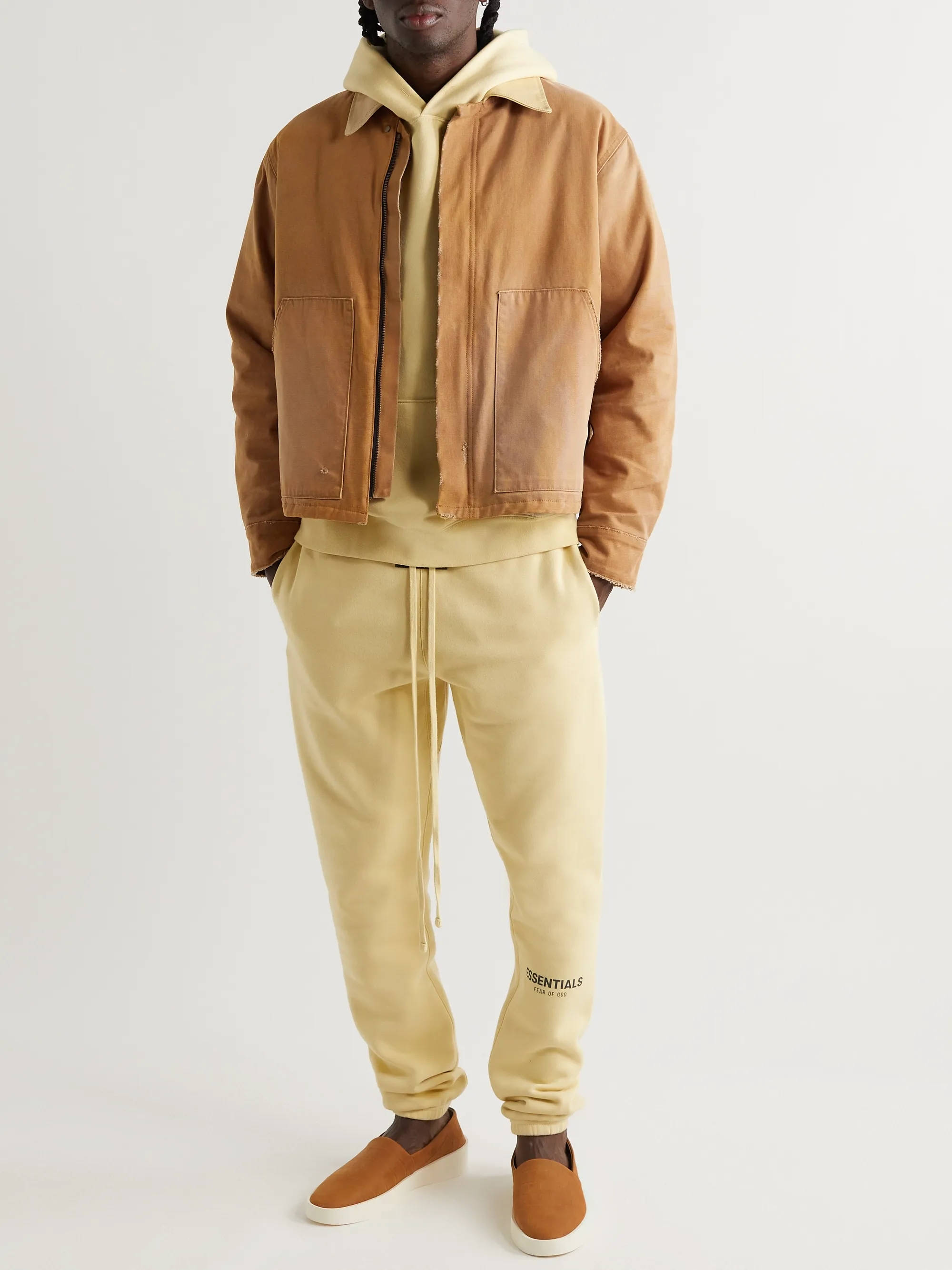 MR Porter x Fear of God Leather-Trimmed Distressed Canvas Jacket