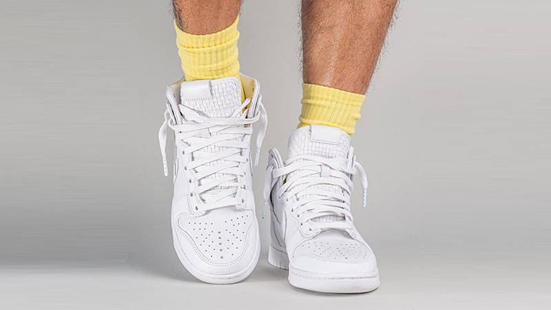Nike Dunk High White DO2321-111 on foot toe area