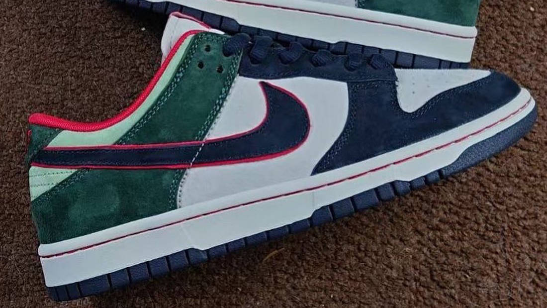 Nike Dunk Low Navy Green Red Colourway