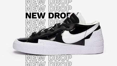 The sacai x Nike Blazer Low Surfaces With Black Patent Leather Uppers
