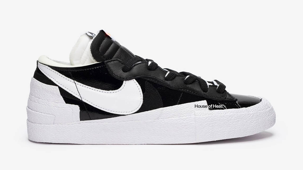 The sacai x Nike Blazer Low Surfaces With Black Patent Leather Uppers