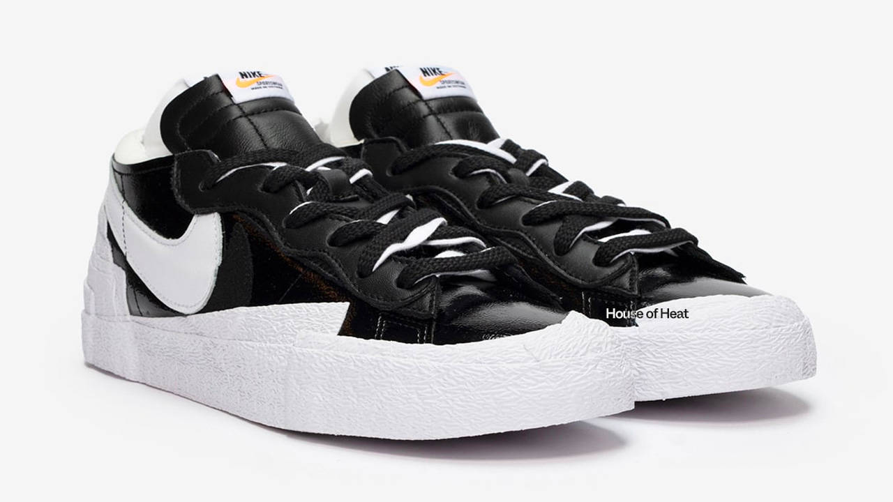 The sacai x Nike Blazer Low Surfaces With Black Patent Leather Uppers