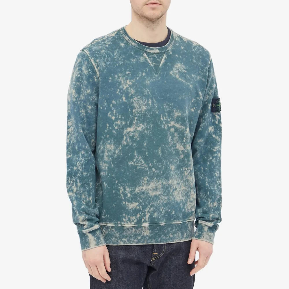 Stone Island Off Dyed Crew Neck Sweatshirt Mid Blue