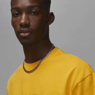 Air Jordan Rare Wordmark T-Shirt University Gold Front Closeup
