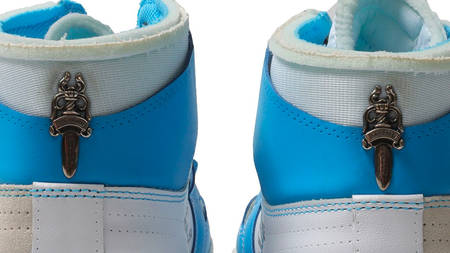 Get Up Close With the Ultra Rare Chrome Hearts x Off-White x Air Jordan 1 High "UNC" Get Up Close With the Ultra Rare Chrome Hearts x Off-White x Air Jordan 1 High "UNC"