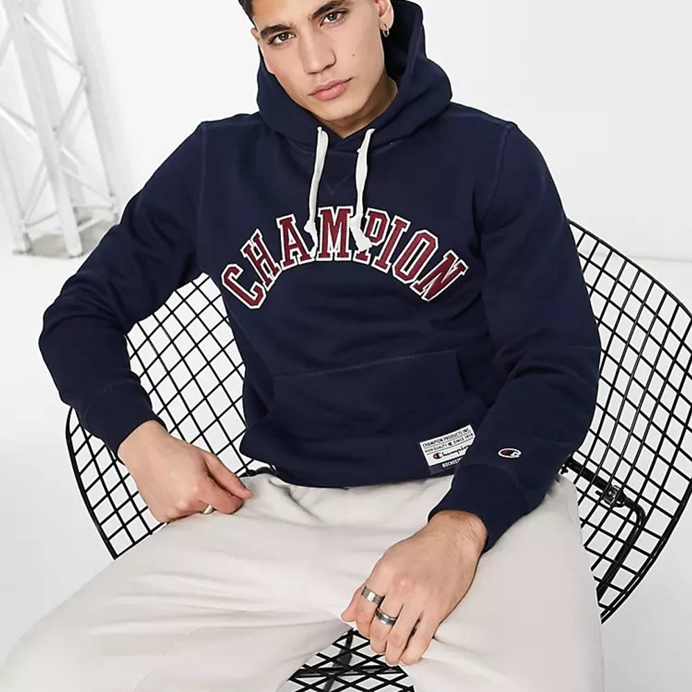 Champion Large Arch Logo Hoodie - Navy | The Sole Supplier