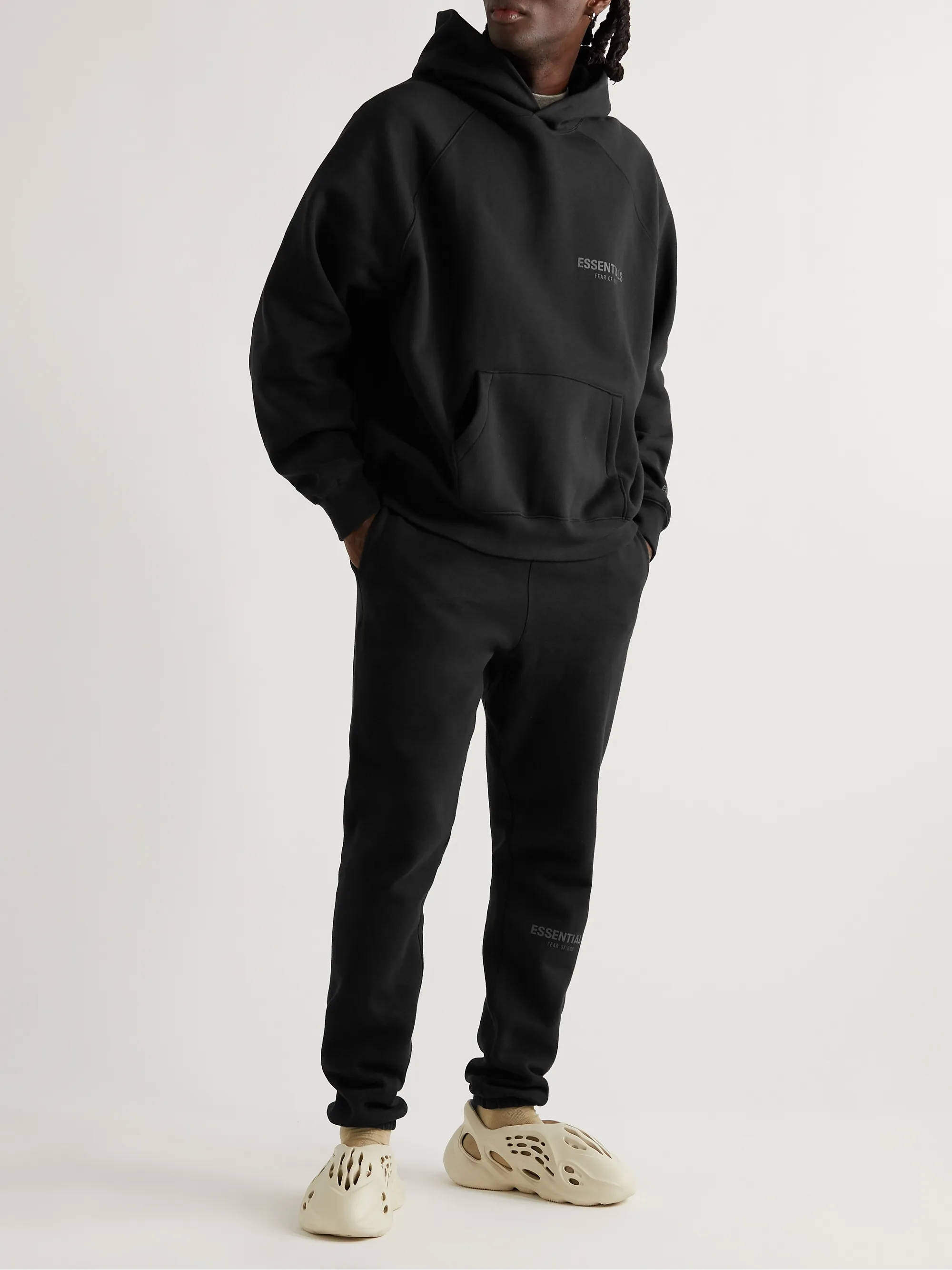 fear of god essentials logo print hoodie