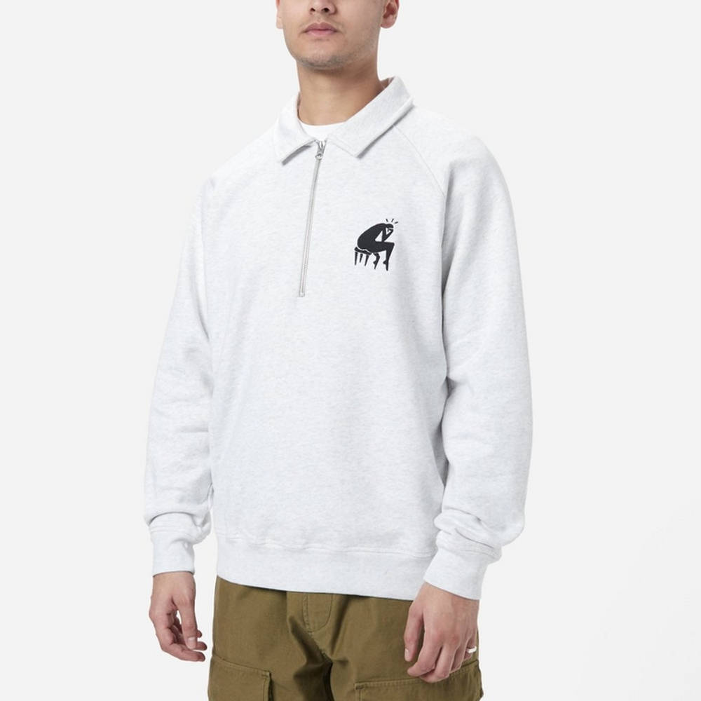 Parra Backwards Half Zip Polo Sweatshirt Grey Front