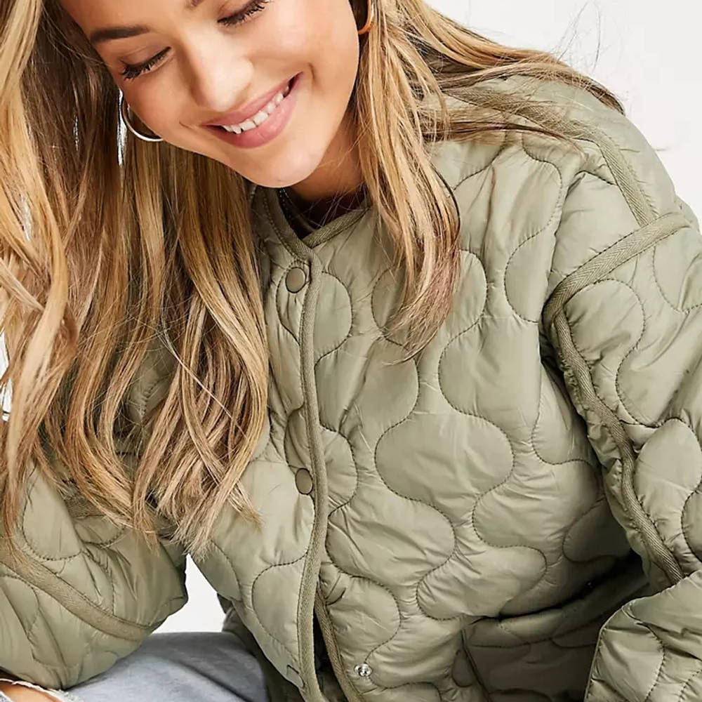 Pull Bear Quilted Jacket Khaki IetpShops