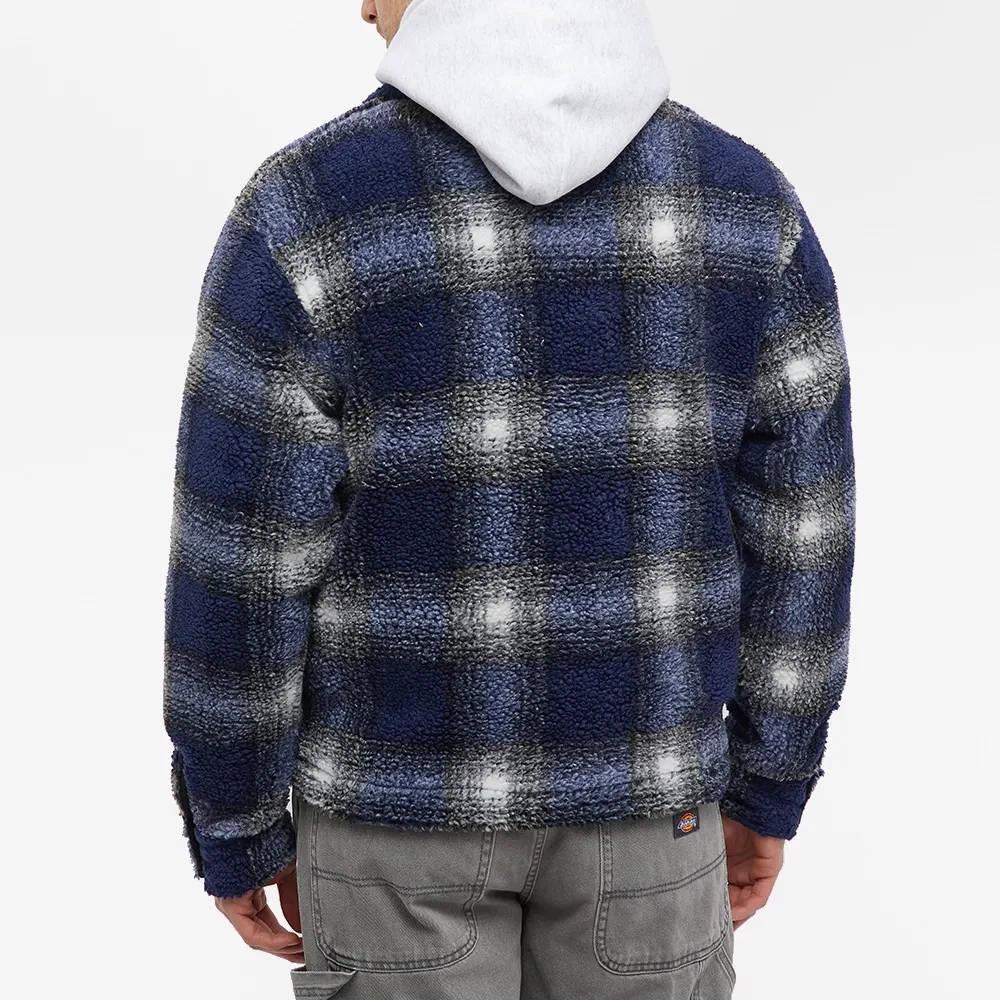 Stussy Shadow Plaid Sherpa Zip Shirt Navy Back