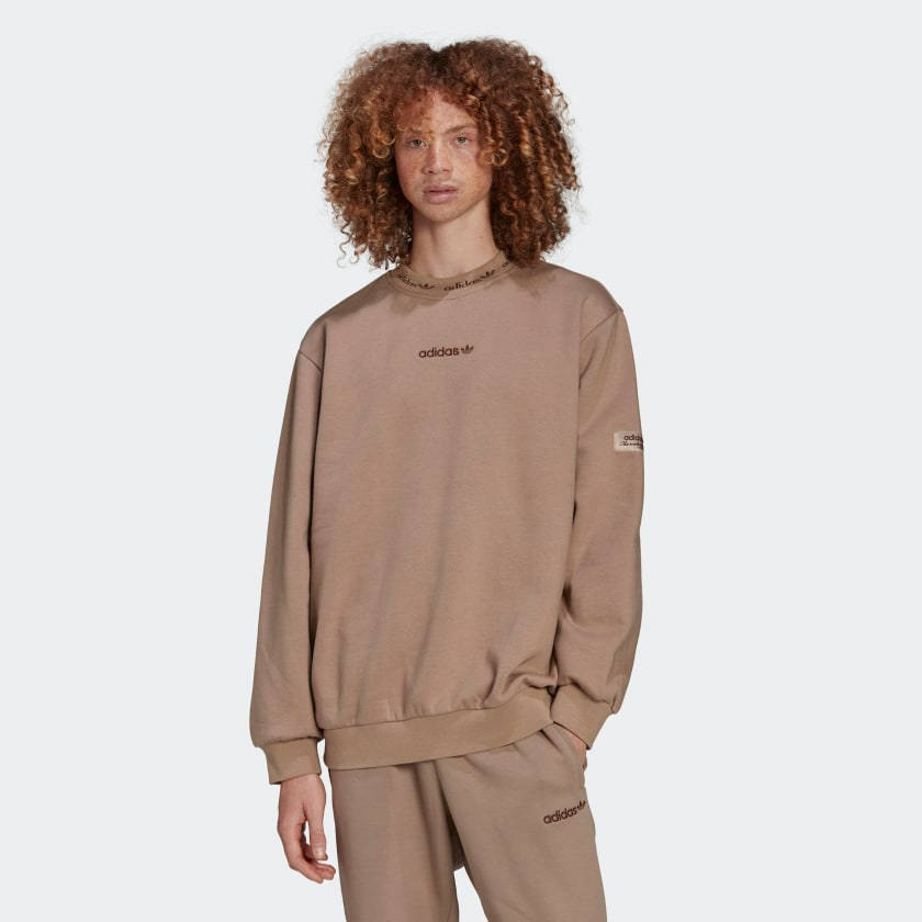 Trefoil_Linear_Crew_Sweatshirt_Brown_HM2664_21_model