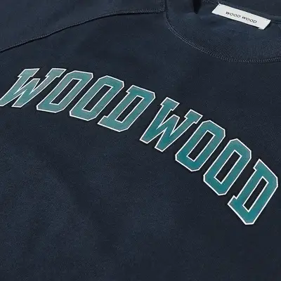 Wood Wood Hester Arch Logo Crew Sweatshirt Navy Detail