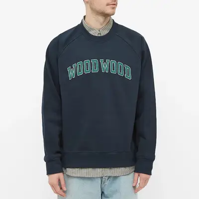 Wood Wood Hester Arch Logo Crew Sweatshirt Navy