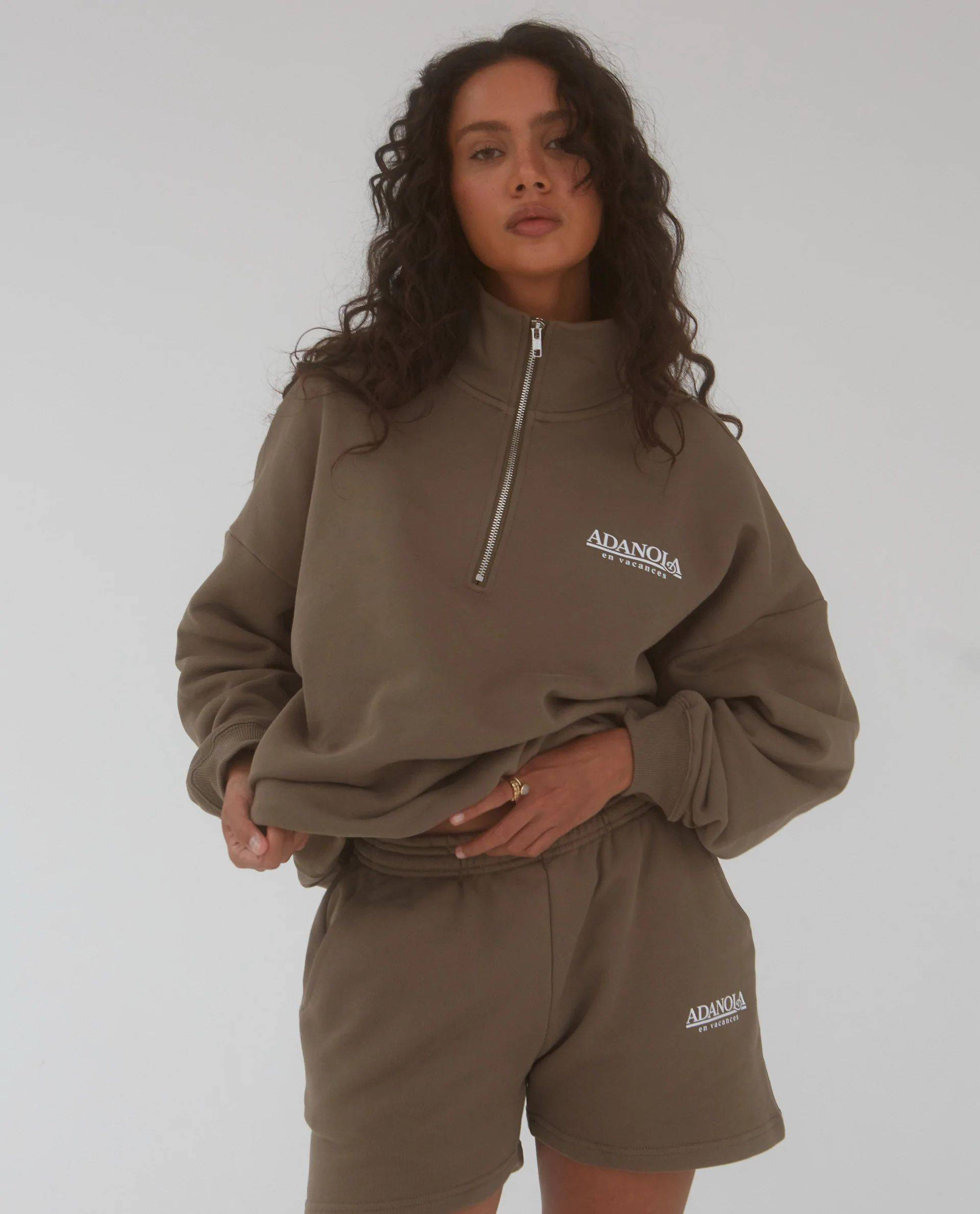 Adanola Oversized Funnel Neck Zip Sweatshirt - Mocha Brown | The Sole ...