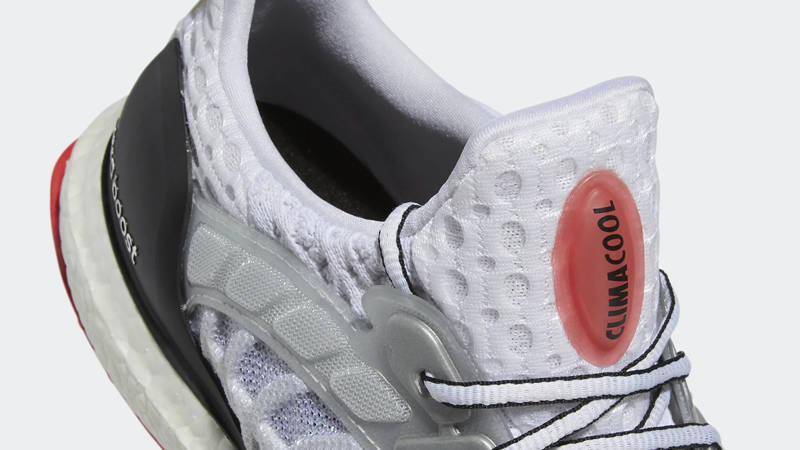 adidas Ultra Boost Clima Cool 2 DNA White Vivid Red Closeup