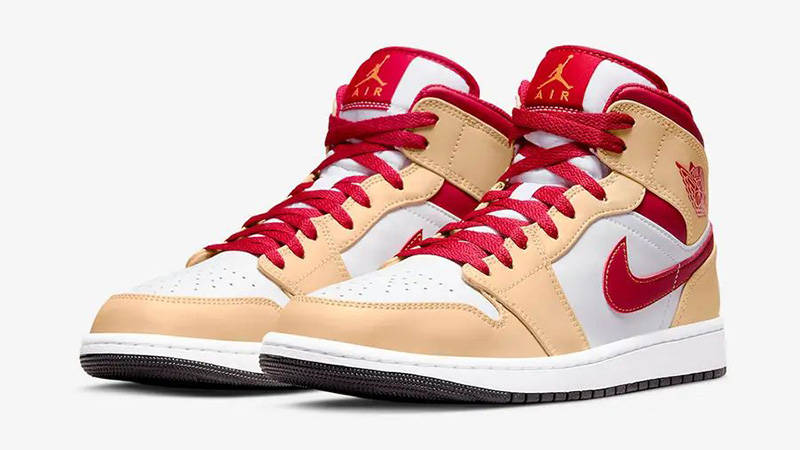 Air Jordan 1 Mid Beige Cardinal Red