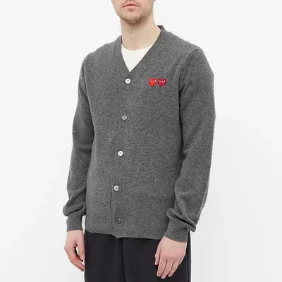 Comme des Garcons Play Double Heart Cardigan Grey