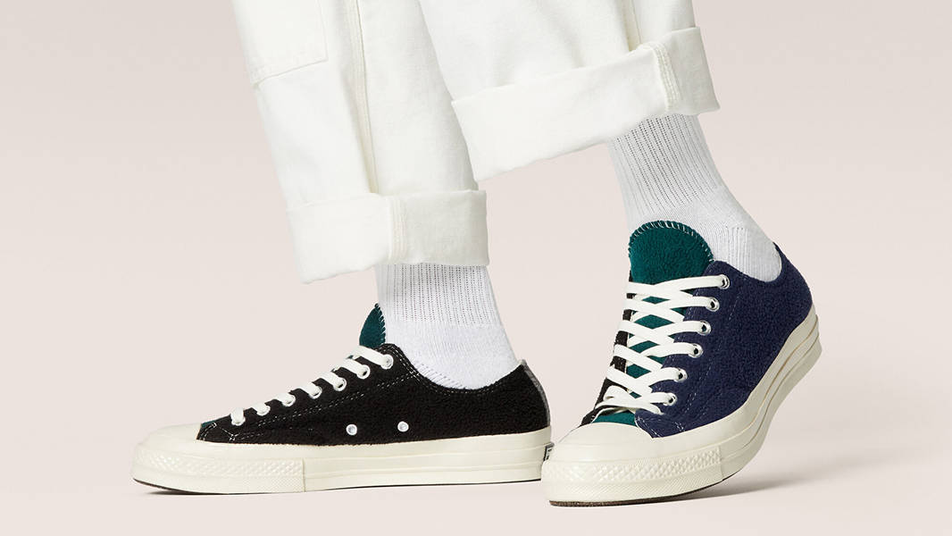 Converse Chuck 70 Renew Fleece Black Blue Green 172268C on feet