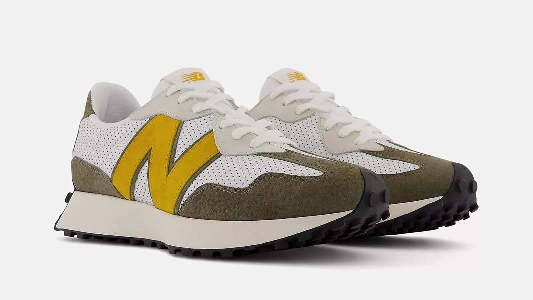New Balance 327 White Varsity Gold Front