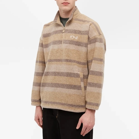 Favourites Burgs Green Upton Long Sleeve Half Zip Sweatshirt Inactive. Multistripe Pullover Fleece Light Brown