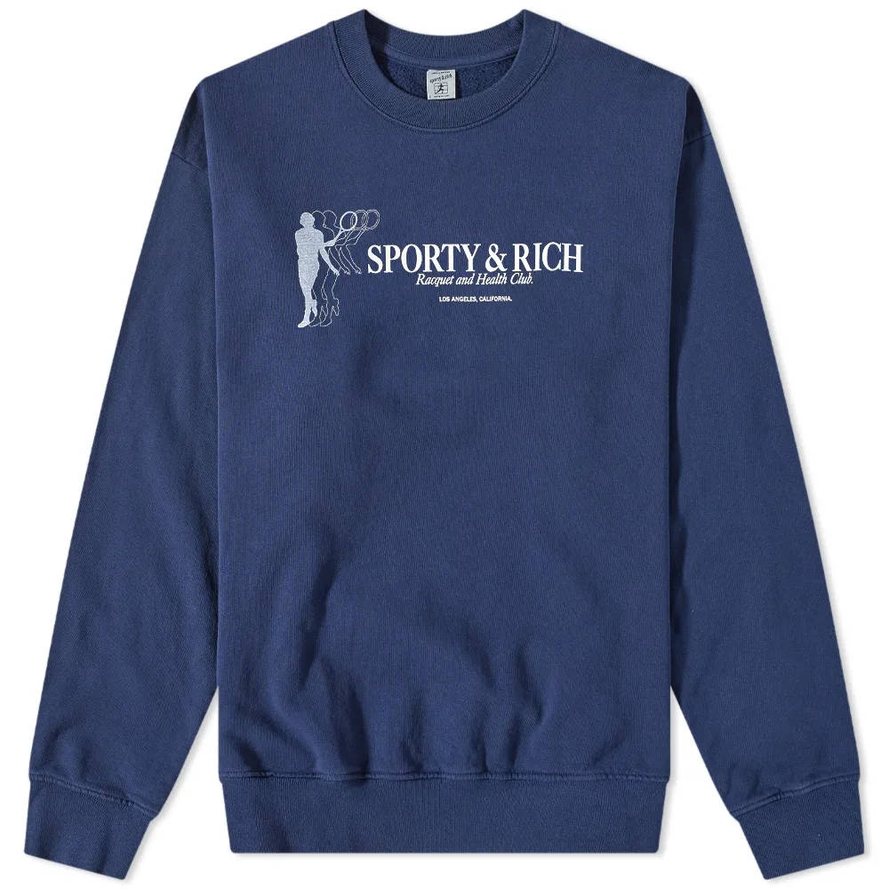 Sporty&Rich｜ (USA Health Club Crewneck - Thyme/Navy (WS USA-HEALTH-CLUB-CREWNECK-THYME